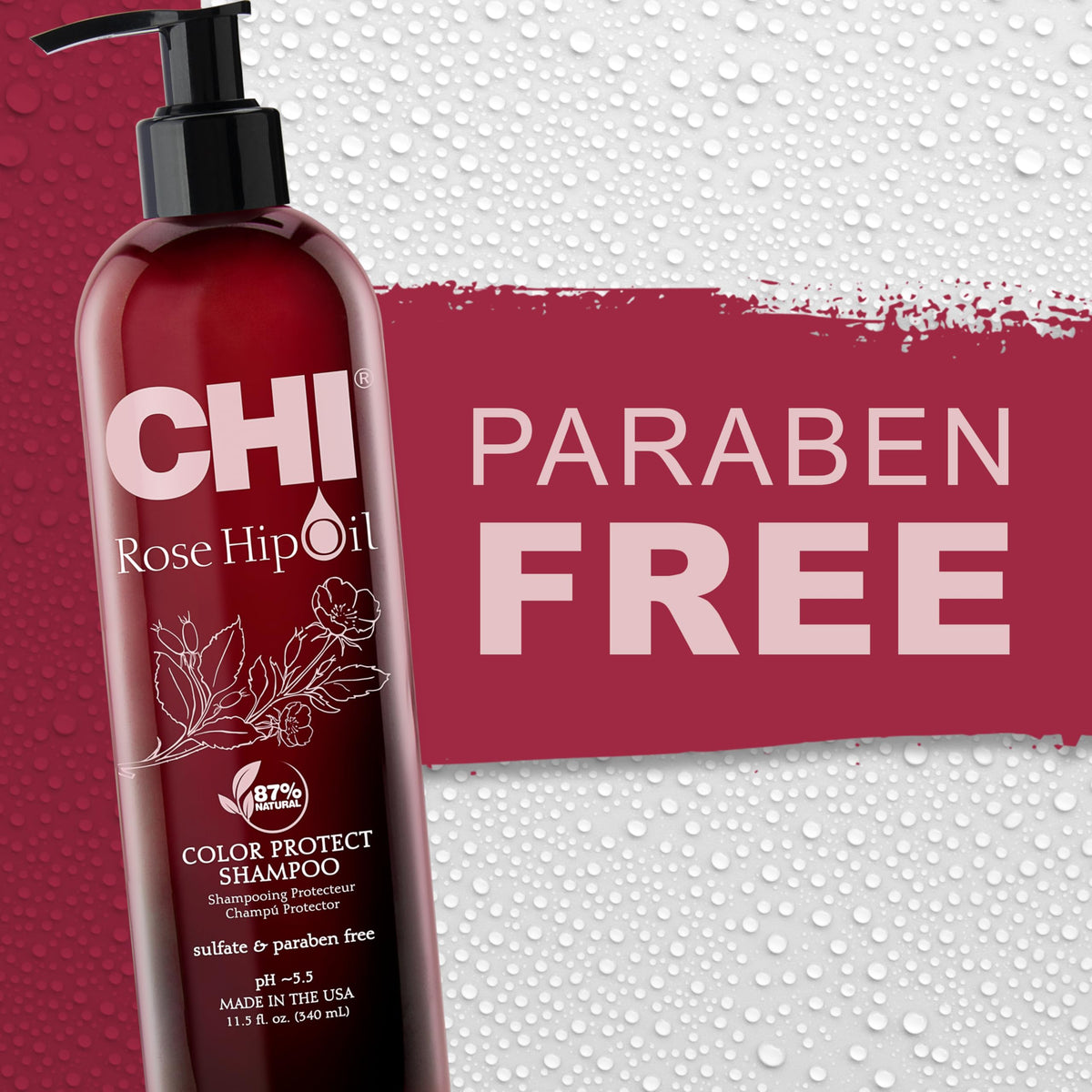 CHI shampoo on shelf in bathroom showcasing salon-ready routine