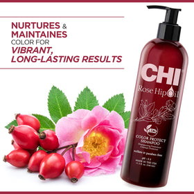 CHI close-up of pump and label highlighting rosehip blend benefits