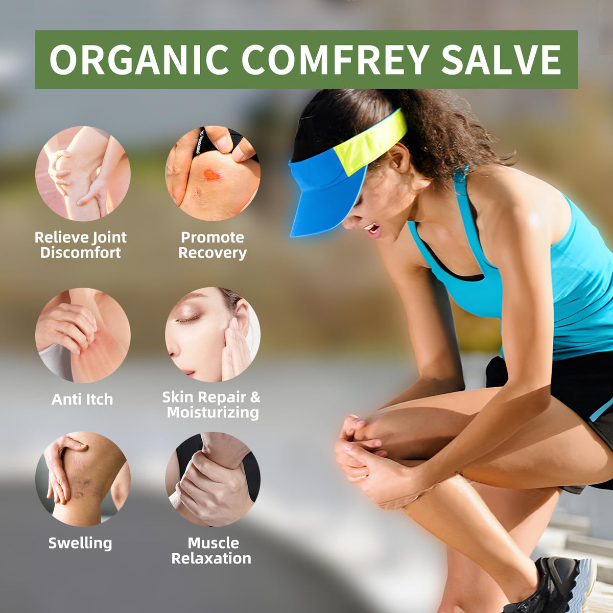 Chialing comfrey salve ingredients layout showing organic oils and herbs