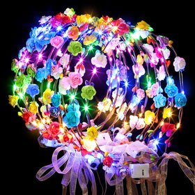 Chicloop pack front display showing 50 LED flower crowns, easy event setup