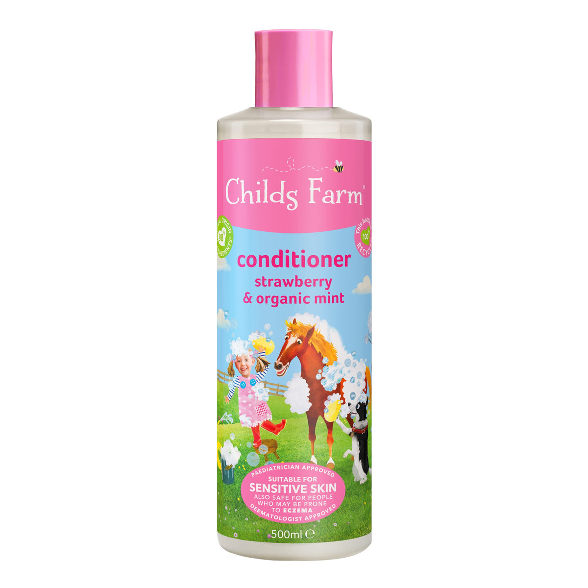 Childs Farm front packaging showing bottle and child-friendly branding for easy identification
