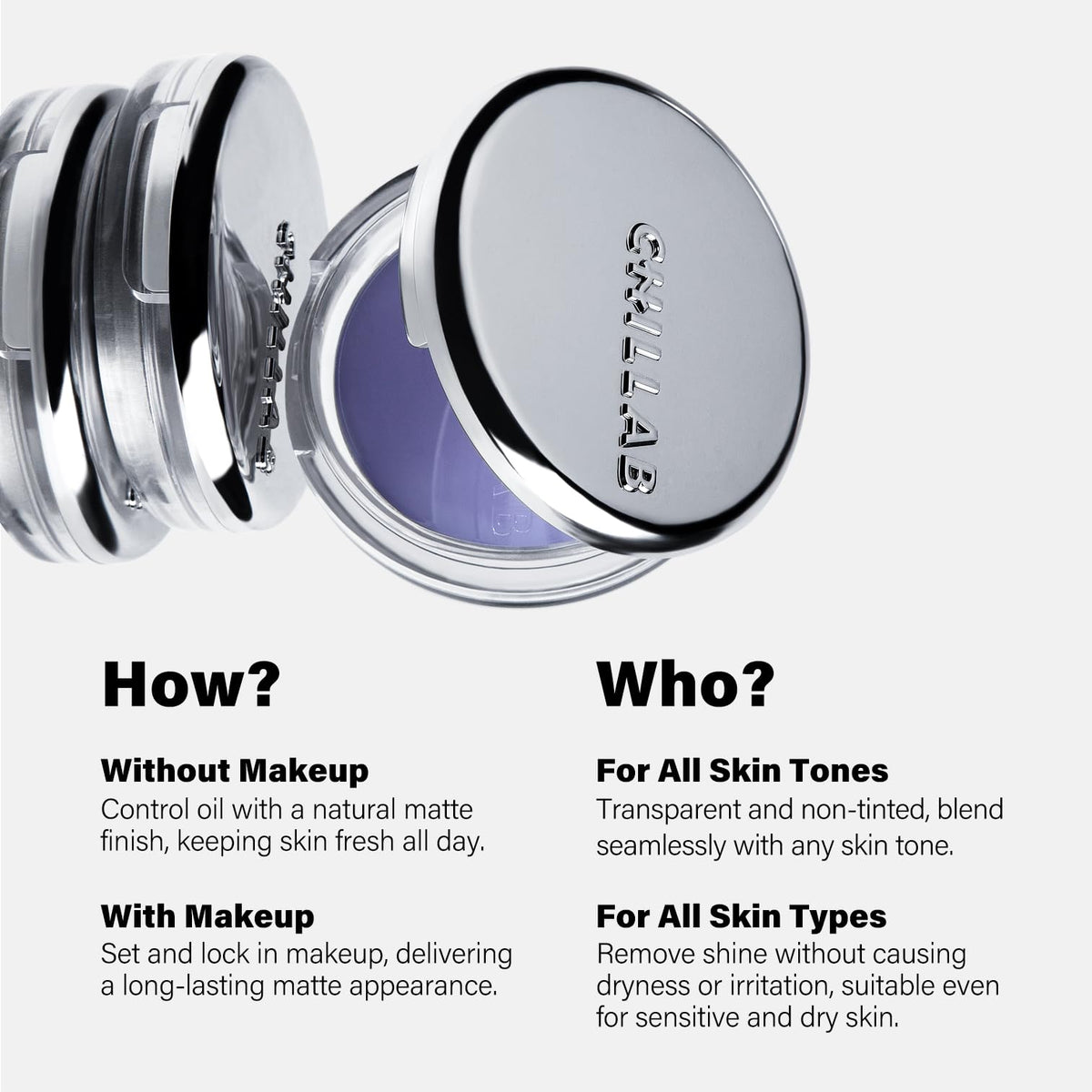 Chillab powder texture close-up showing fine micronized matte finish