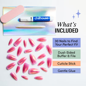Chillhouse buffer, file, and cuticle stick arranged to demonstrate easy shaping