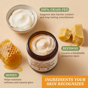 ChiroLife whipped tallow texture close-up demonstrating airy spreadability