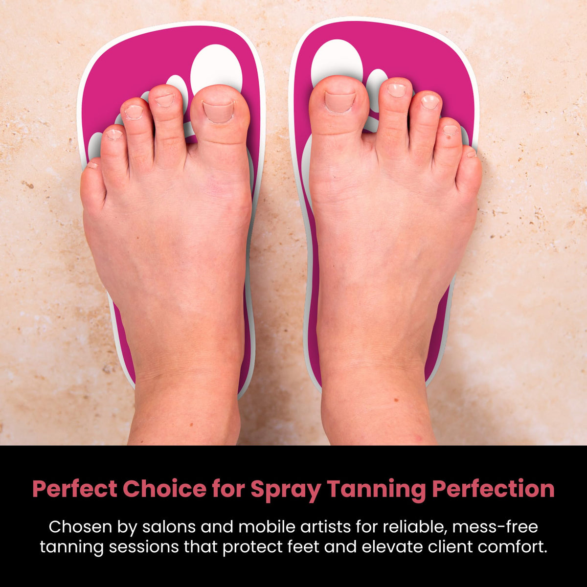 CHNELSS pads inside a tanning booth protecting soles from overspray benefit