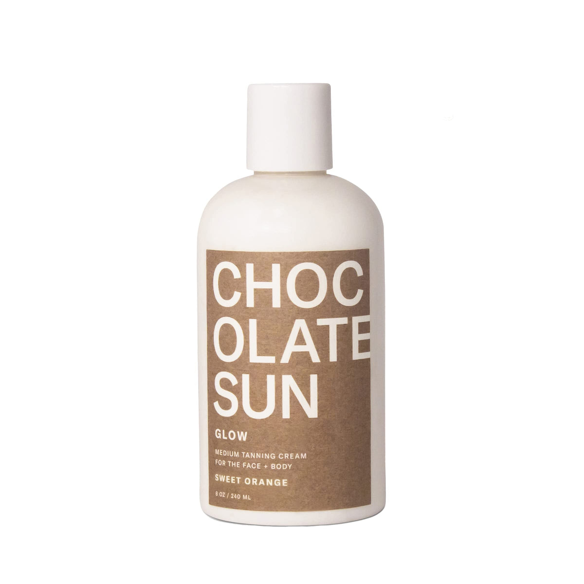 Chocolate Sun front packaging showing clean organic medium tanning cream and benefits