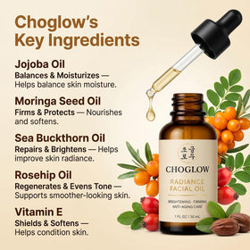 Choglow oil texture on skin close-up, illustrates lightweight absorption and smooth finish