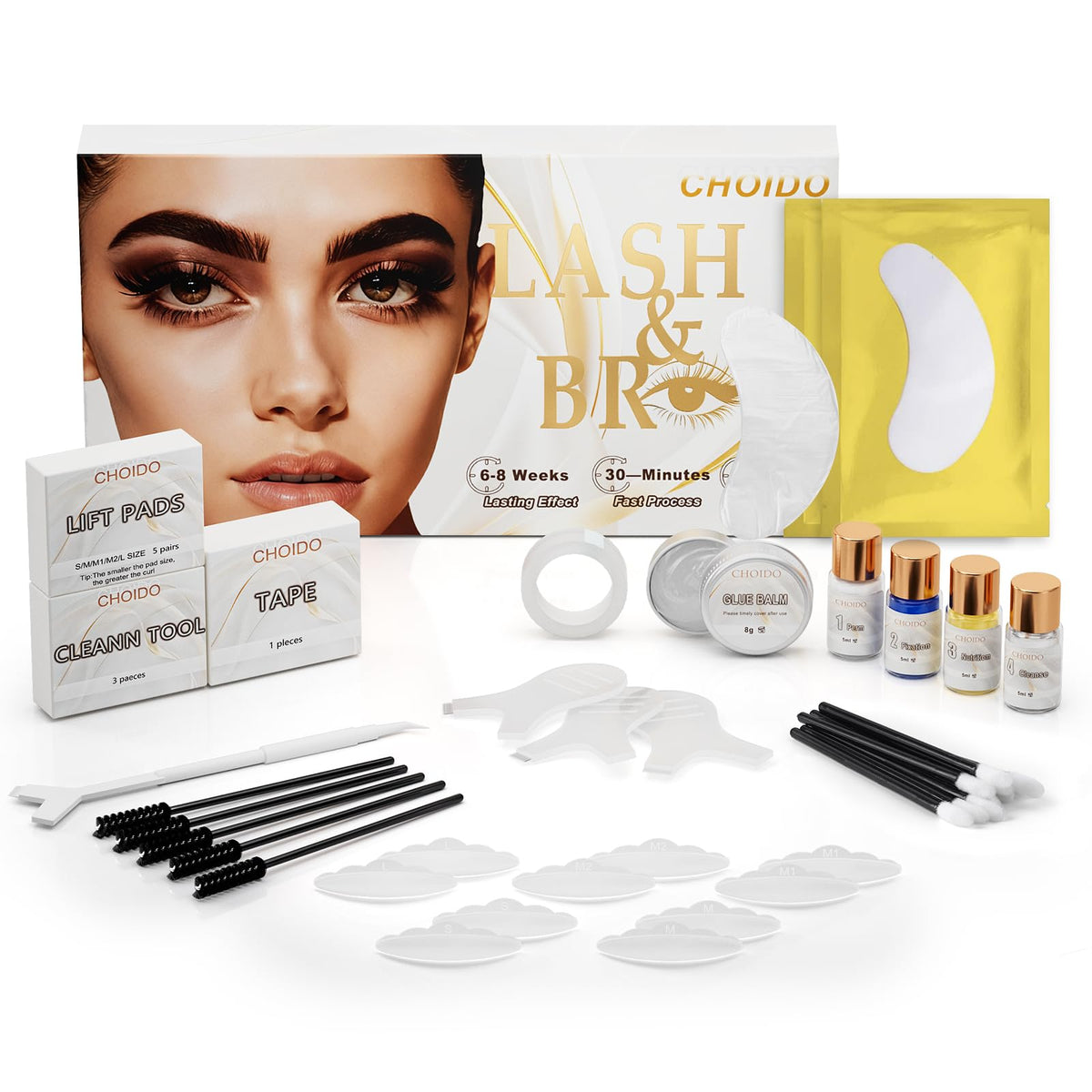 Choido front packaging showing full lash and brow kit benefits
