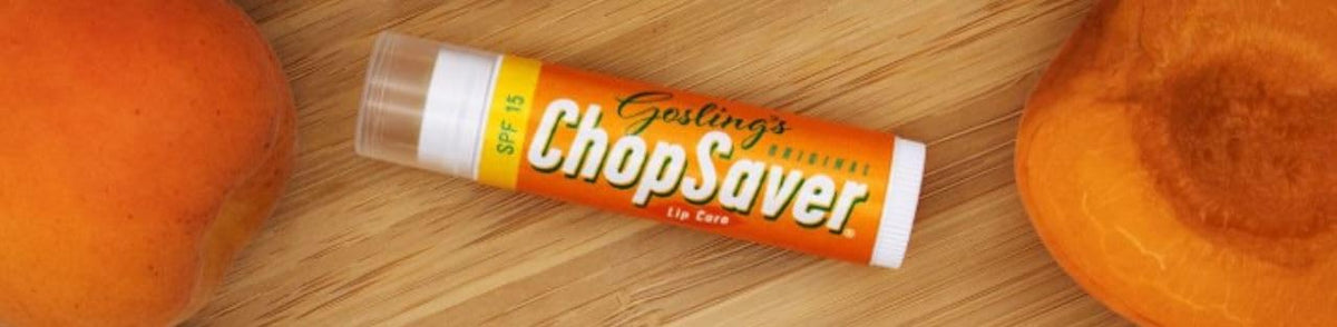 ChopSaver Goslings on an outdoor bench showing sun protection and daytime lip care benefit