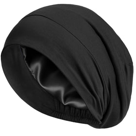 choshion bonnet front view showing black modal exterior and silk-lined edge for overnight protection