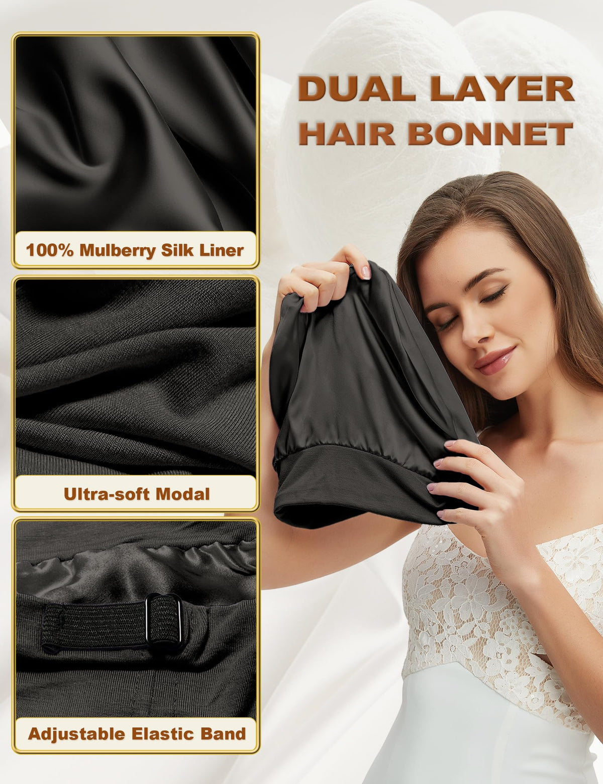 choshion silk lining closeup highlights smooth surface and anti-frizz benefit