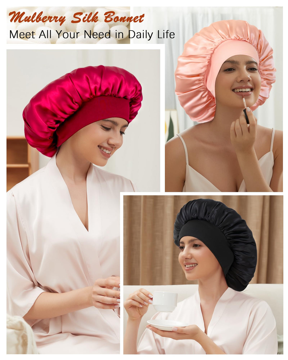 choshion bonnet size comparison on model head showing ample space for long hair