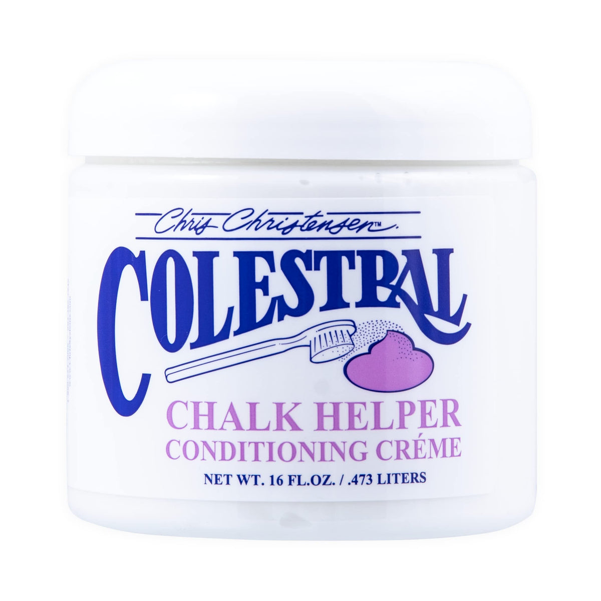 Chris Christensen Colestral front jar view showing product label and size benefits