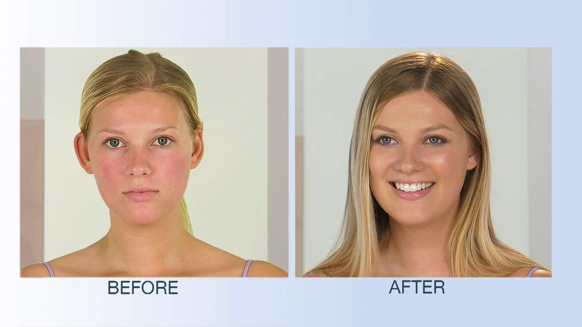 Christina Cosmetics compact applied on model demonstrating multitasking coverage benefit