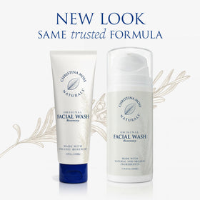 Close-up foam texture of Christina Moss Naturals face wash showing gentle lather