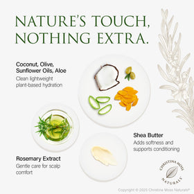 Christina Moss Naturals arranged organic ingredient bottles illustrating plant-based benefits