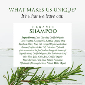 Christina Moss Naturals label close-up highlighting organic ingredients and transparency