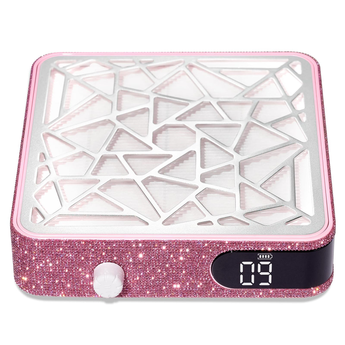 CHRISTINE SHELLY front view showing pink diamond finish and compact design benefit tidy workspace