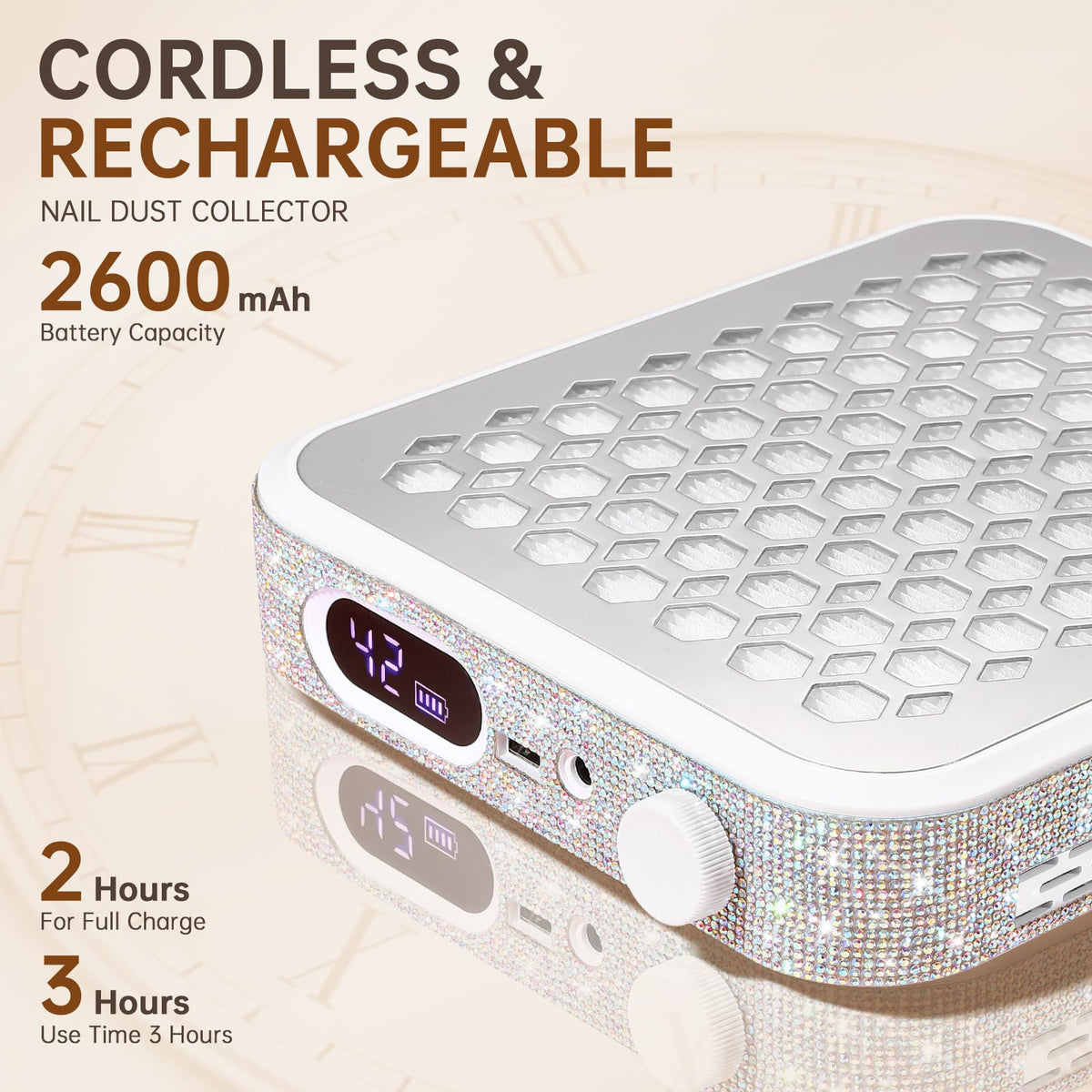 CHRISTINE SHELLY top view with open filter tray, enables quick cleaning and filter swaps