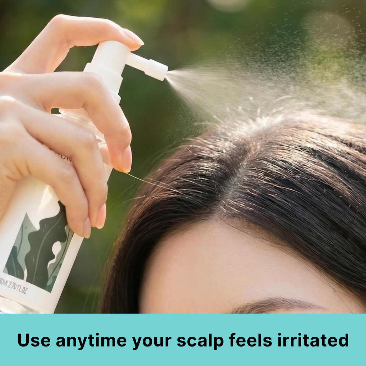 ChungMiJung model spraying scalp mid-day showing instant cooling relief