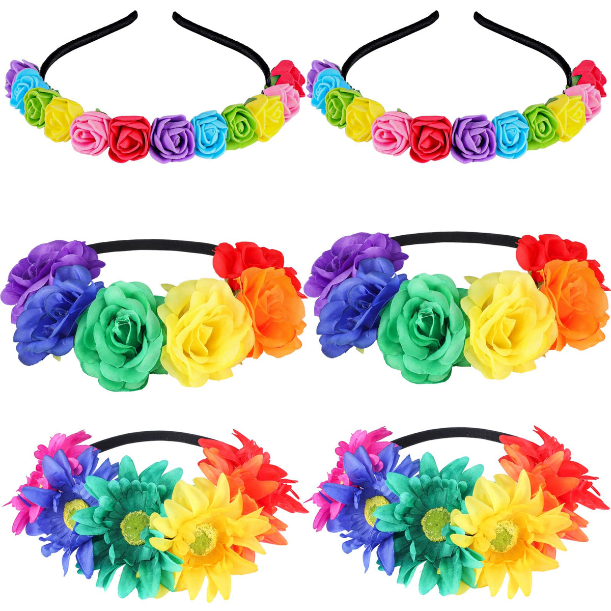 Chunyin front packaging showing six colorful flower crowns, easy outfit upgrade