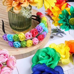 Chunyin sunflower headband top view, bright floral focal point for photos