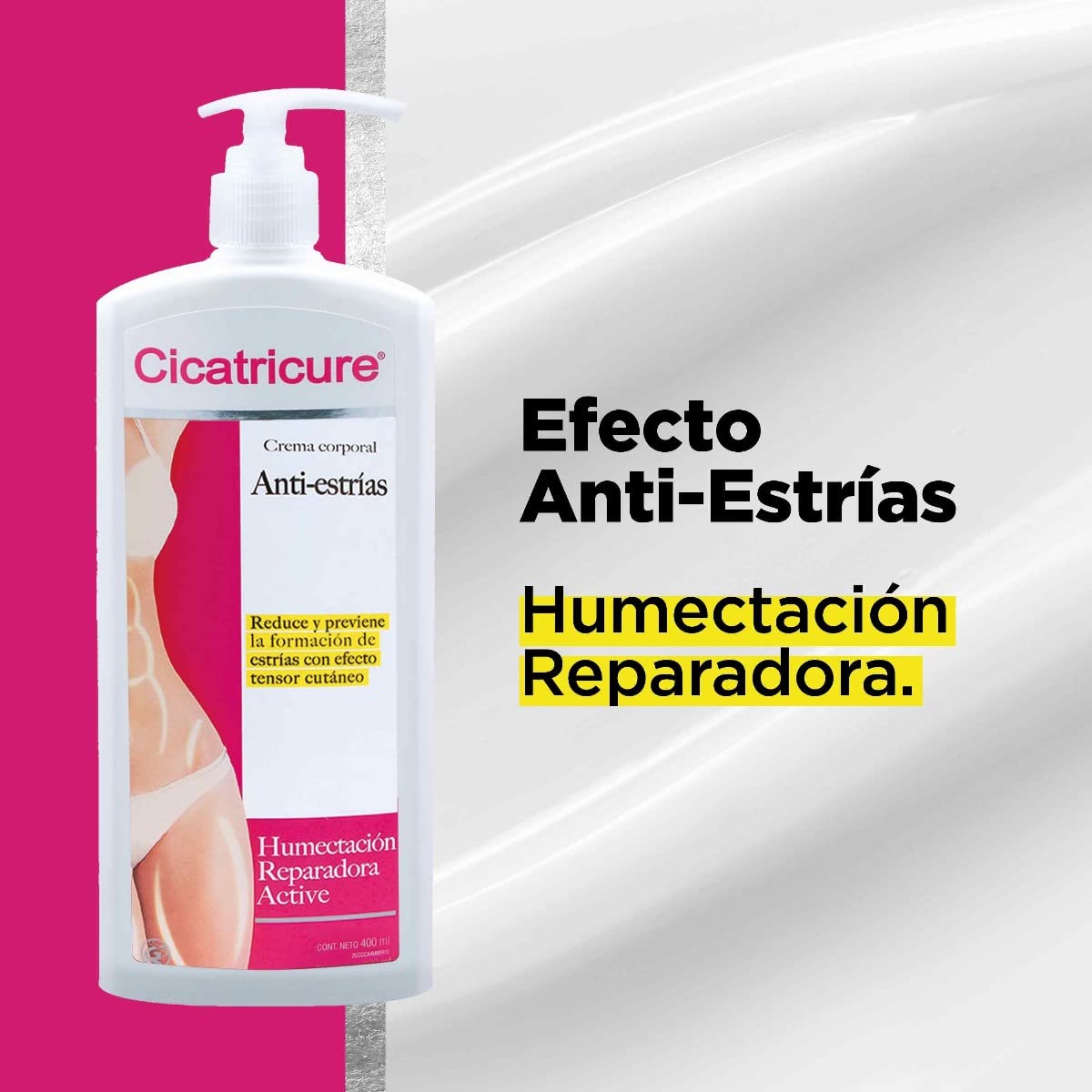 Cicatricure applied to thigh demonstrating hydration and smoothing benefit