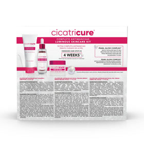 Cicatricure kit styled in bathroom setting to inspire daily brightening routine