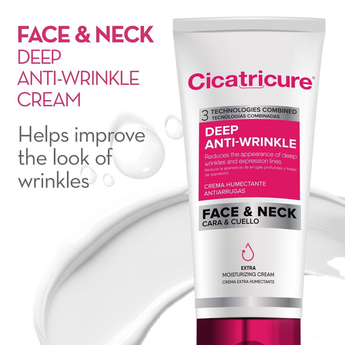 Cicatricure face and neck cream tube detail showing label and use