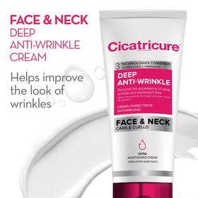 Cicatricure face and neck cream tube detail showing label and use