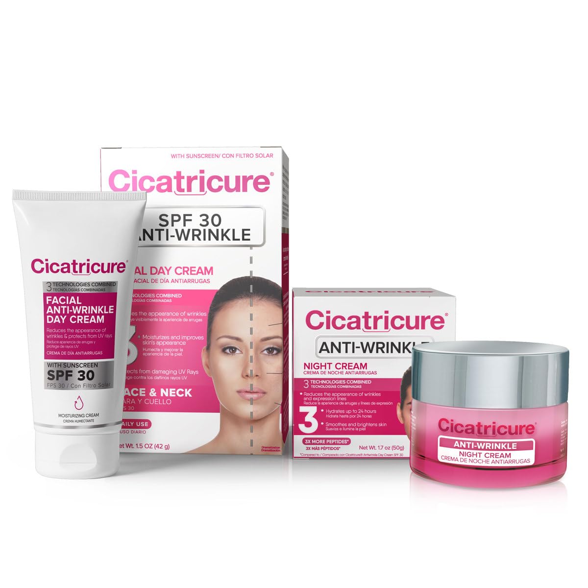 Cicatricure front packaging bundle showing both day and night creams for complete care