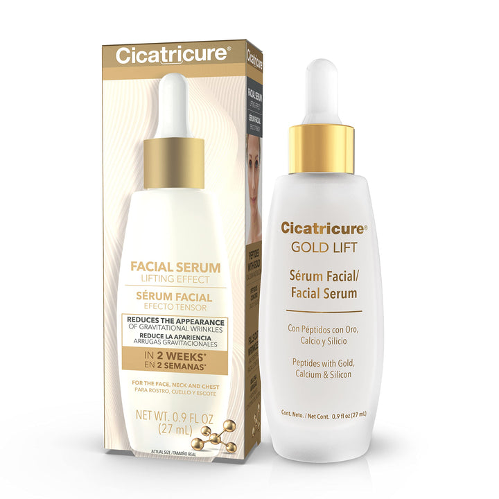 Cicatricure Gold Lift front packaging showing bottle and branding, conveys premium skincare