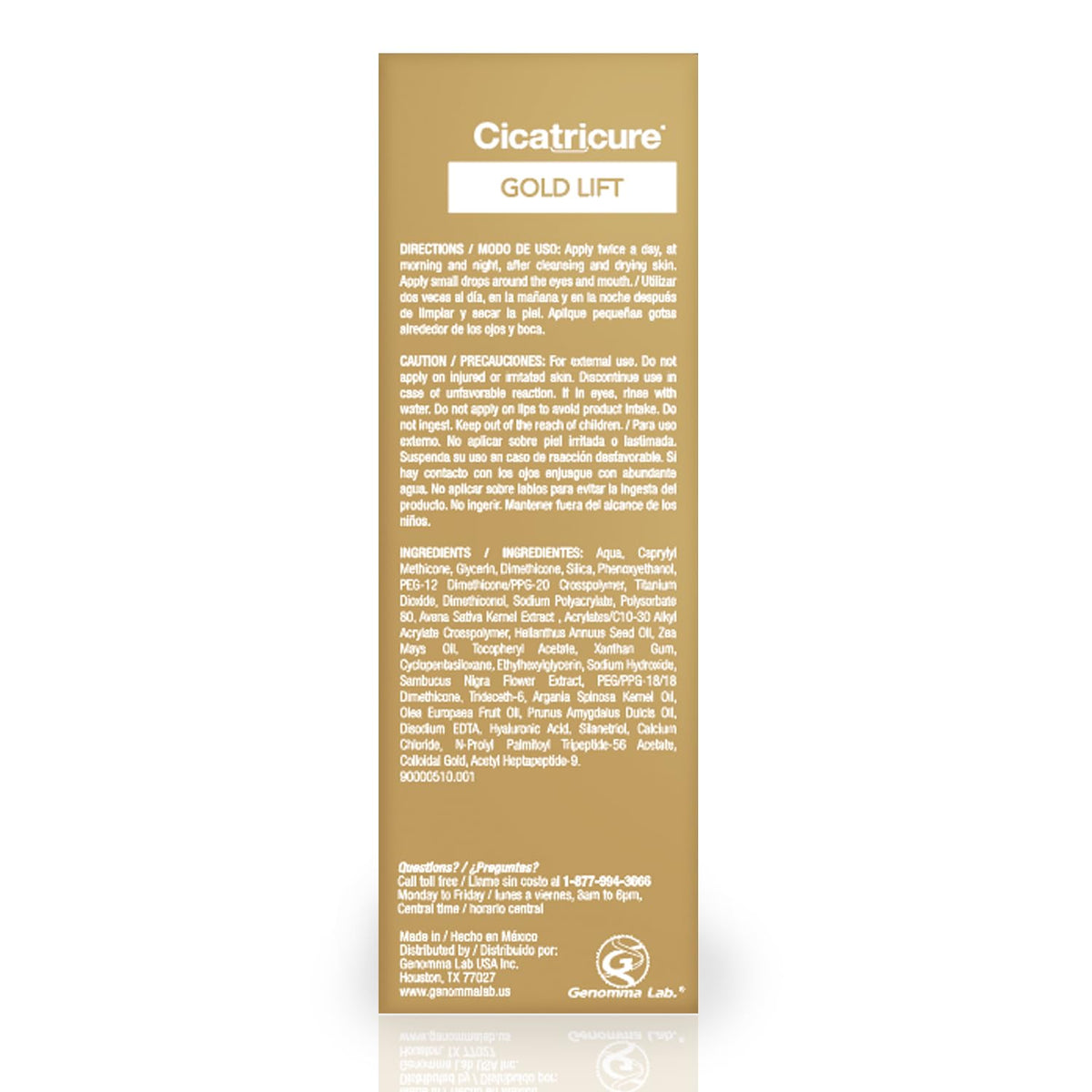 Cicatricure Gold Lift on bathroom vanity with towel, suggests daily routine integration