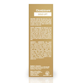 Cicatricure Gold Lift on bathroom vanity with towel, suggests daily routine integration