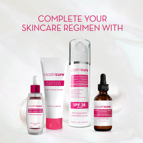 Cicatricure on bathroom shelf during skincare routine promoting daily use
