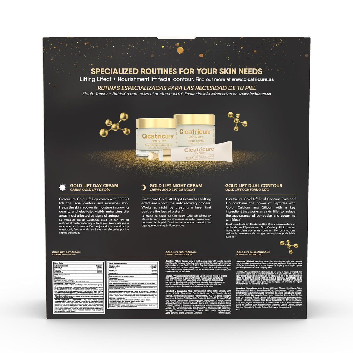 Close-up of gold and peptides ingredients representing firming and smoothing benefit