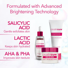 Cicatricure ingredients label detail highlighting active AHA PHA for brightening