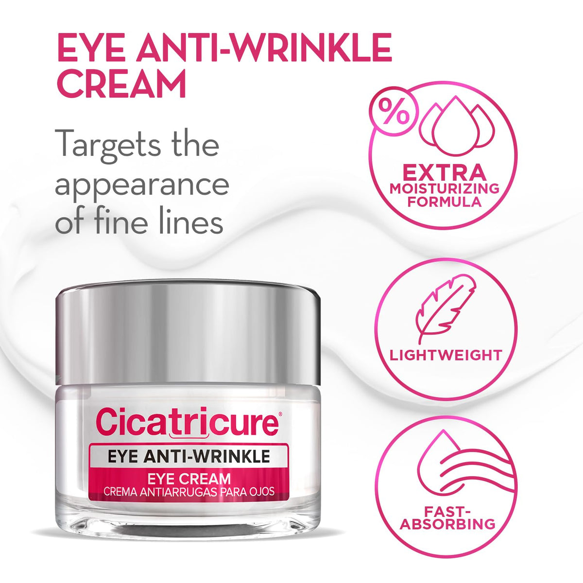 Cicatricure eye cream texture swirl demonstrating lightweight feel