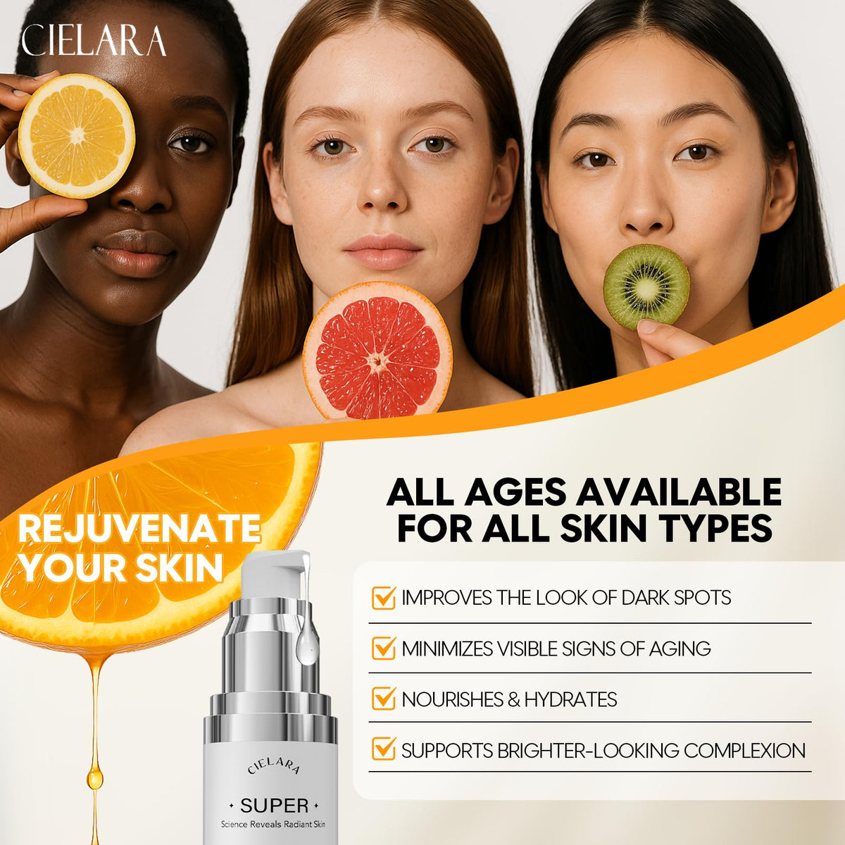 CIELARA serum on bathroom vanity showing everyday skincare routine benefit