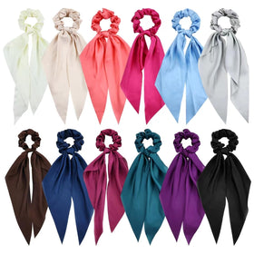 Cinaci front packaging showing 12 satin scrunchies, organized and ready to wear