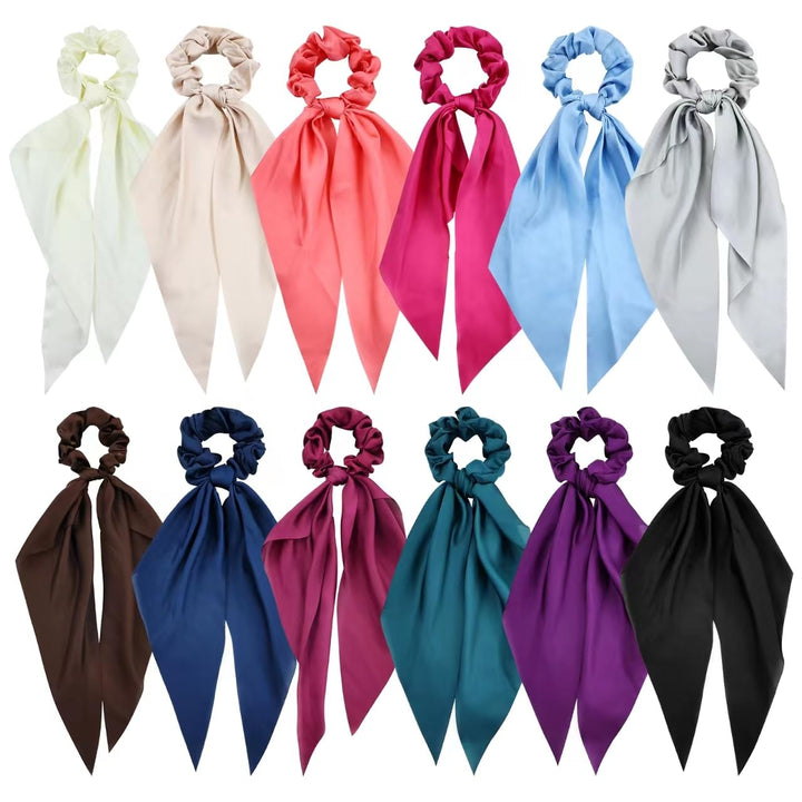 Cinaci front packaging showing 12 satin scrunchies, organized and ready to wear