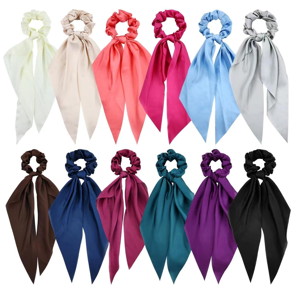 Cinaci front packaging showing 12 satin scrunchies, organized and ready to wear
