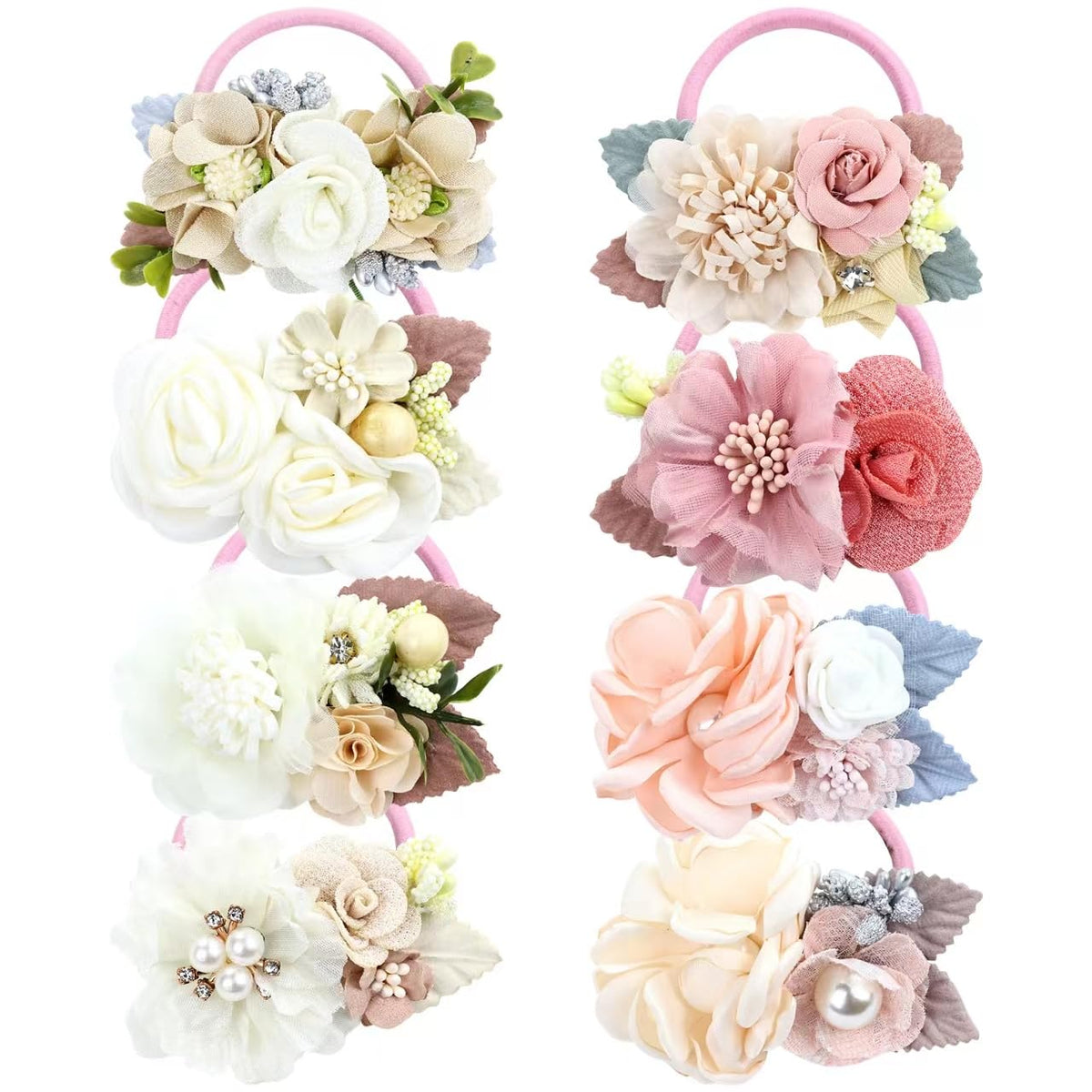 Cinaci front pack showing eight flower hair ties, easy gifting and storage