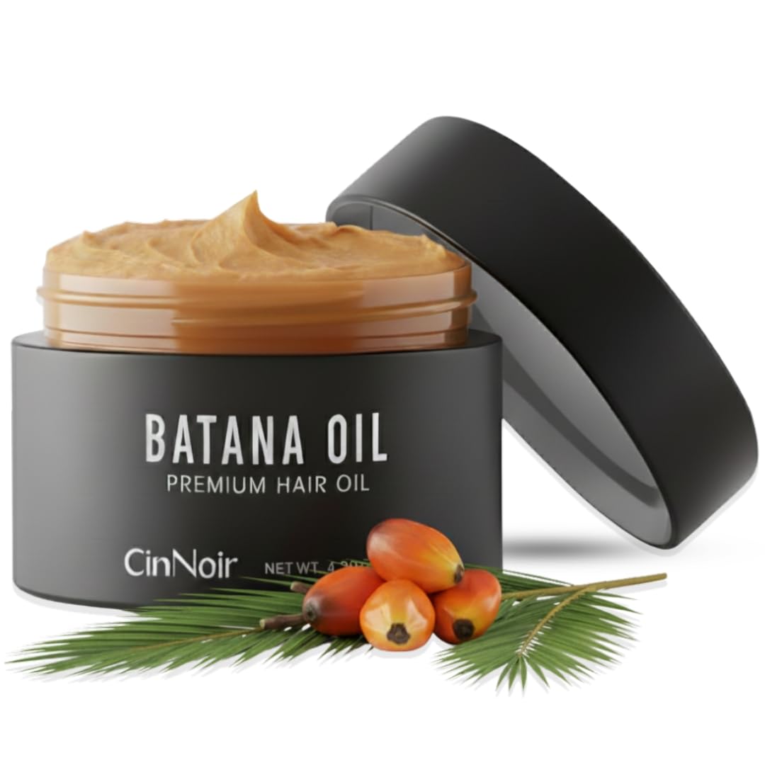CinNoir Batana oil front packaging showing bottle and label benefits