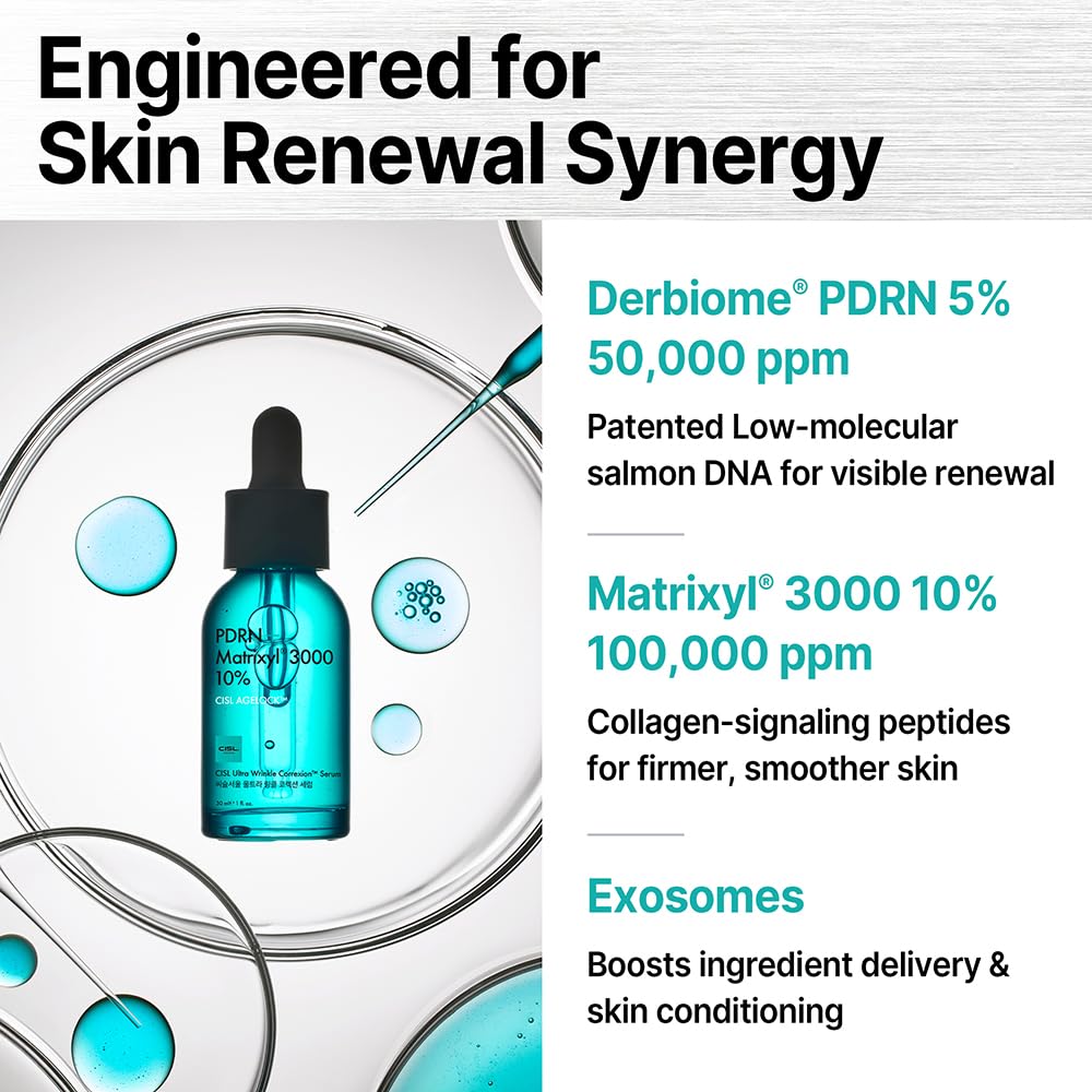 CISL SEOUL label detail highlighting DERBIOME PDRN and Matrixyl 3000 ingredient benefits