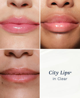 City Beauty City Lips clear gloss texture close-up showing high-shine, hydrating finish