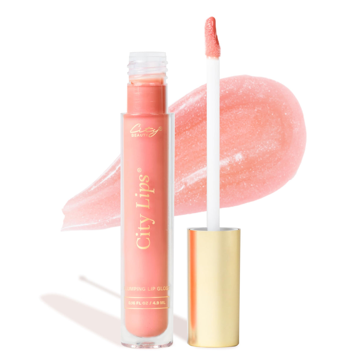 City Beauty City Lips front packaging showing sleek tube and South Peach benefit: glossy finish