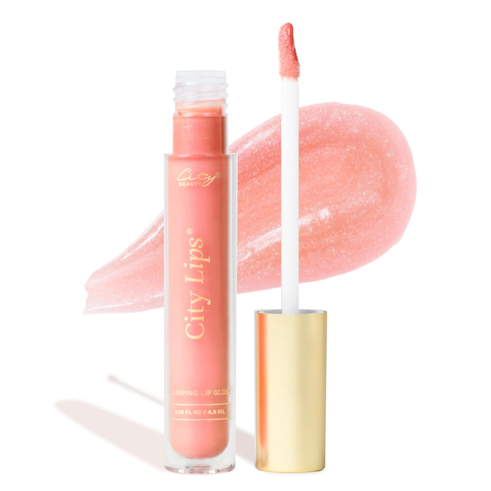 City Beauty City Lips front packaging showing sleek tube and South Peach benefit: glossy finish