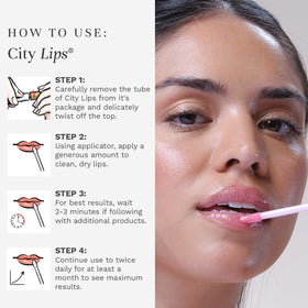 City Beauty City Lips on smiling model demonstrating luminous, youthful look