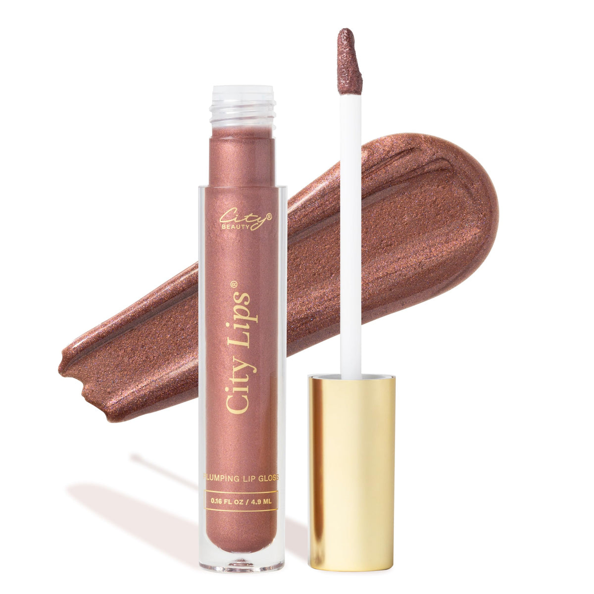 City Beauty City Lips front packaging showing plum bronze gloss and label benefit